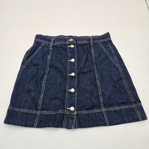 Free Assembly Denim Button Front A Line Skirt Dark Wash Size 8